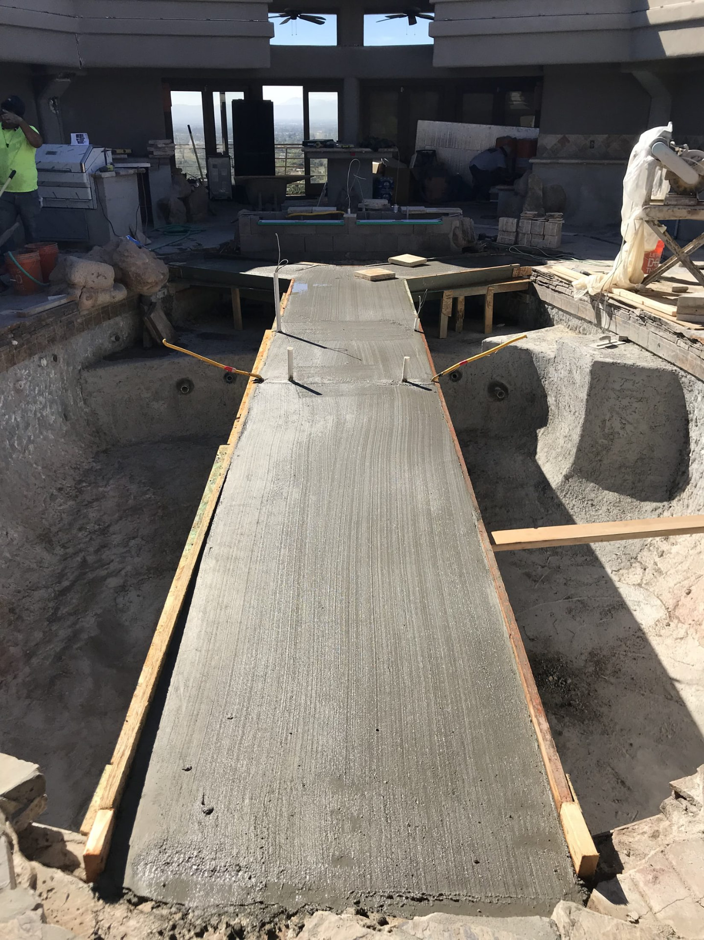 The new walkway structure taking shape beneath the home's skylights
