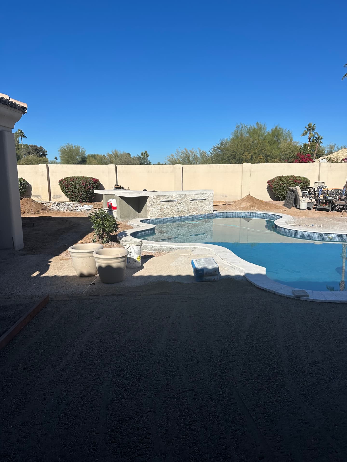 Raised pool water feature nearing completion